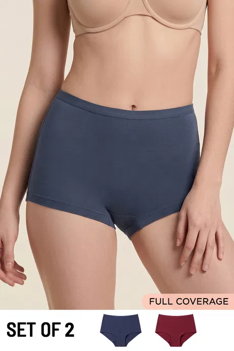 Buy Zivame Medium Rise Full Coverage Boyshort (Pack of 2) - Multicolor